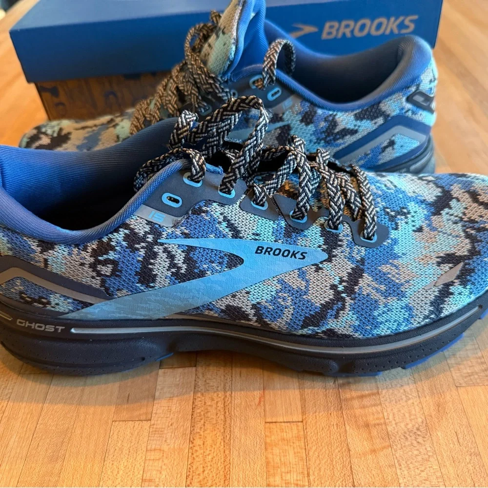 Brooks Ghost 15 Blue and Black Camo Running Shoes Men’s 9 Med/D - Picture 7 of 16
